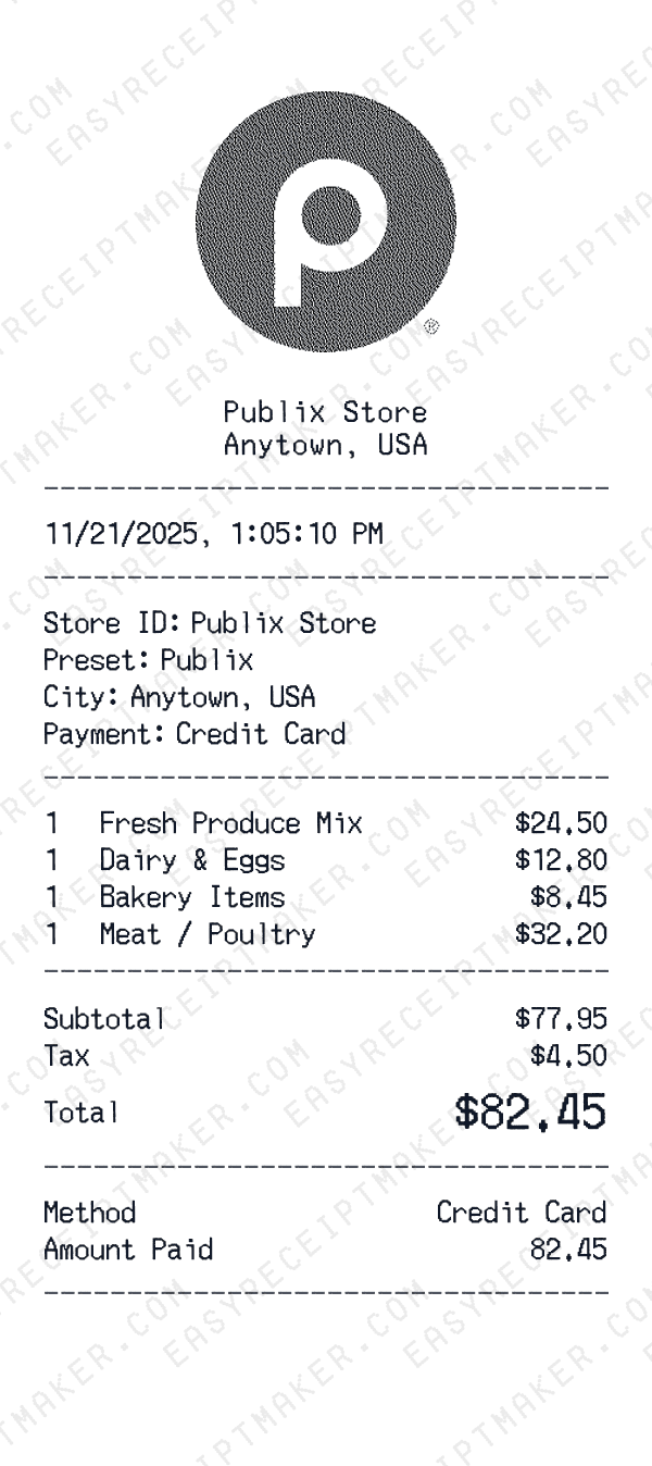 Publix receipt preview