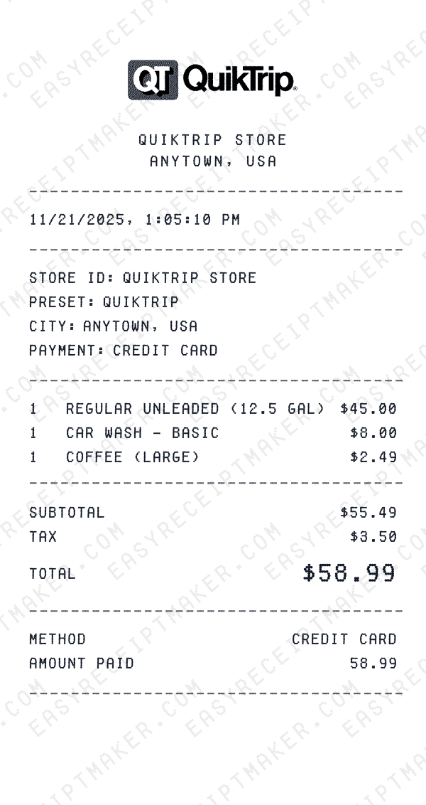 QuikTrip receipt preview