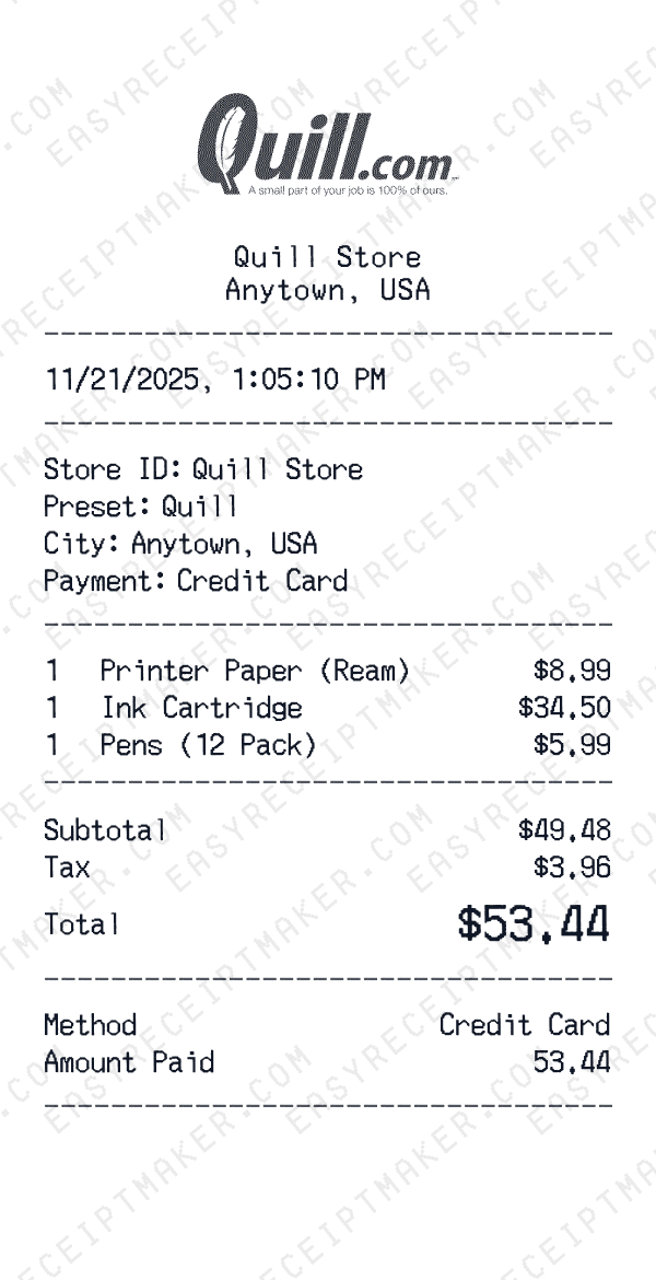 Quill receipt preview