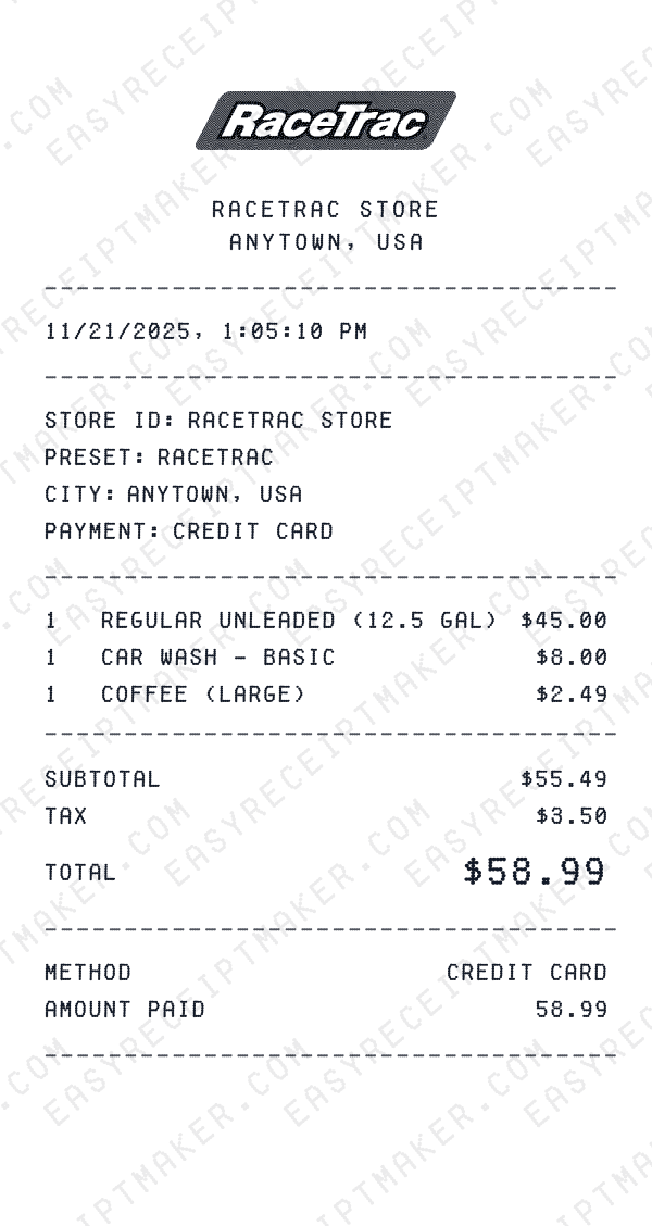 RaceTrac receipt preview