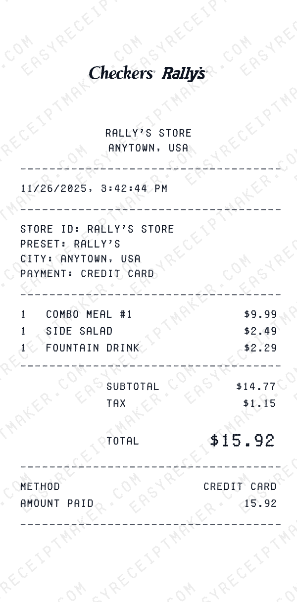Rally's receipt preview