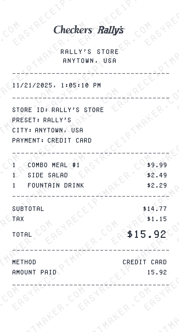 Rally's receipt preview
