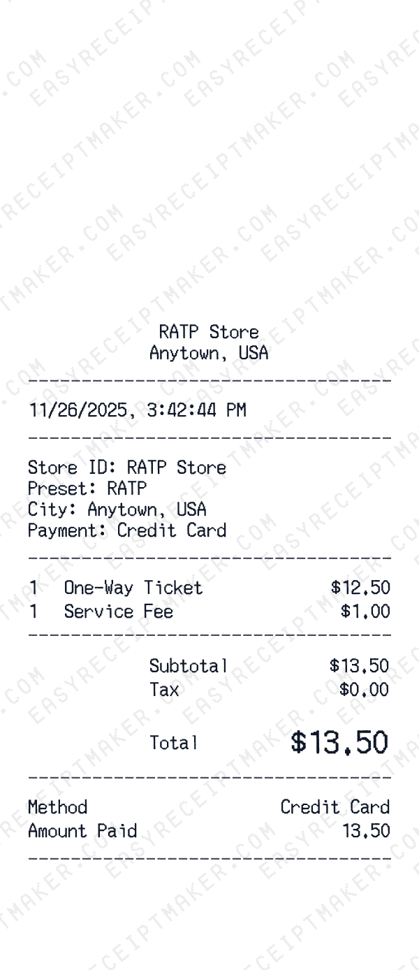 RATP receipt preview
