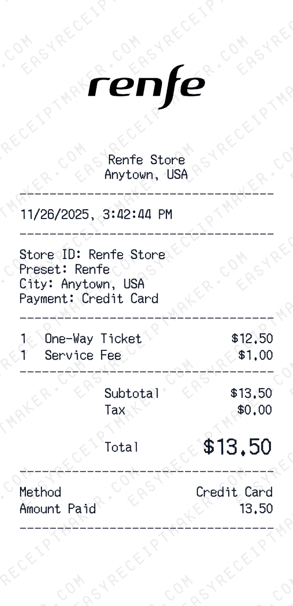 Renfe receipt preview