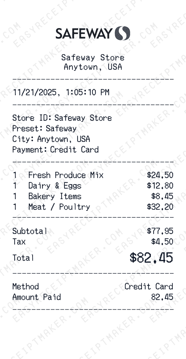 Safeway receipt preview