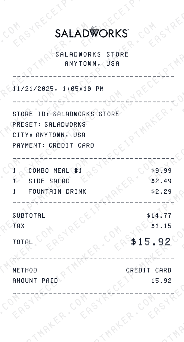 Saladworks receipt preview