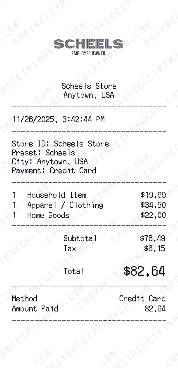 Scheels receipt preview