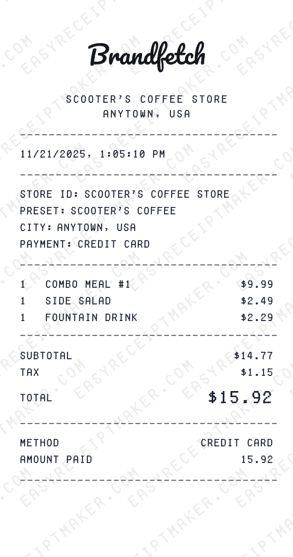 Scooter's Coffee receipt preview
