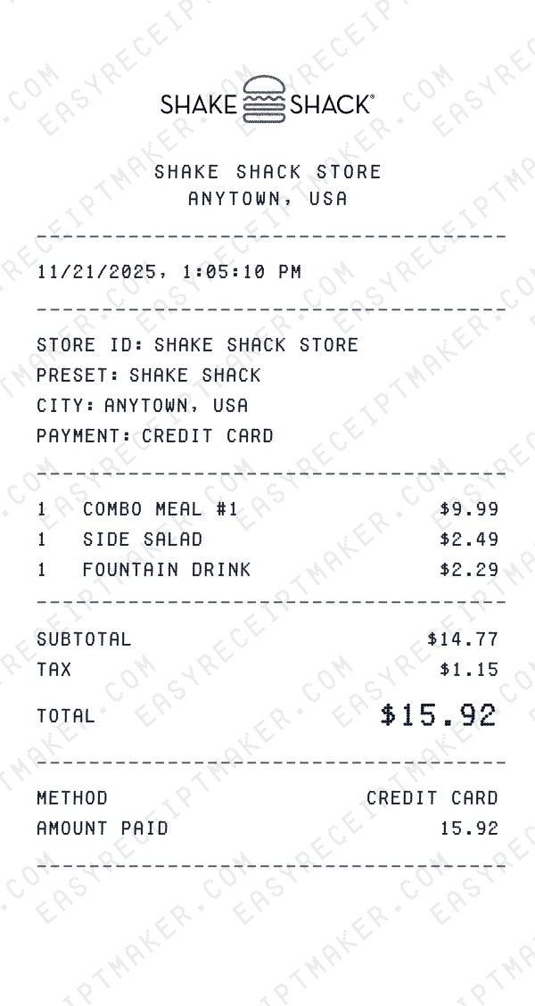 Shake Shack receipt preview
