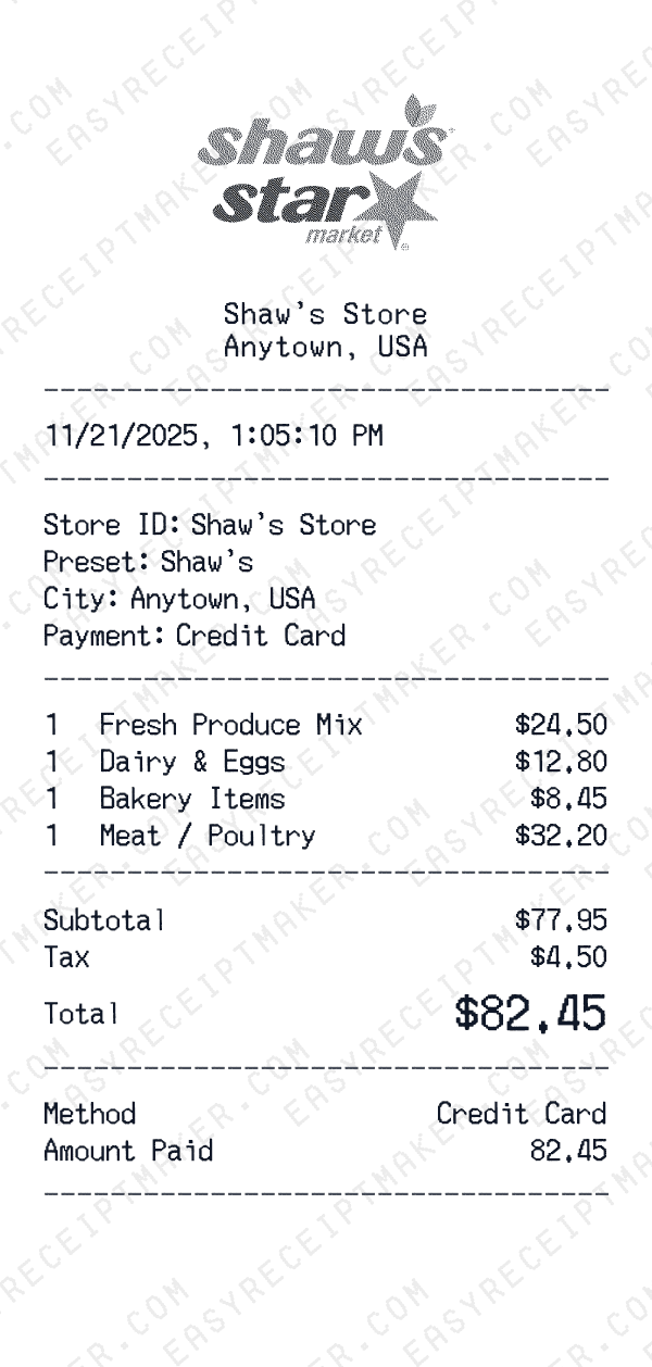 Shaw's receipt preview