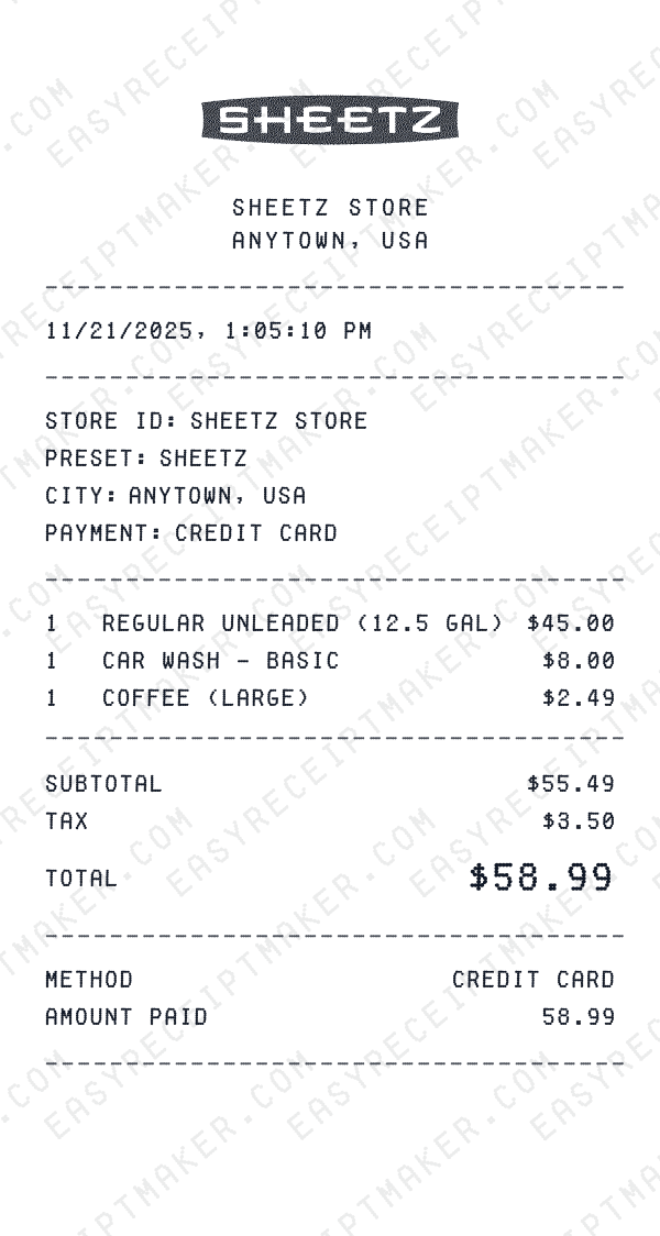 Sheetz receipt preview