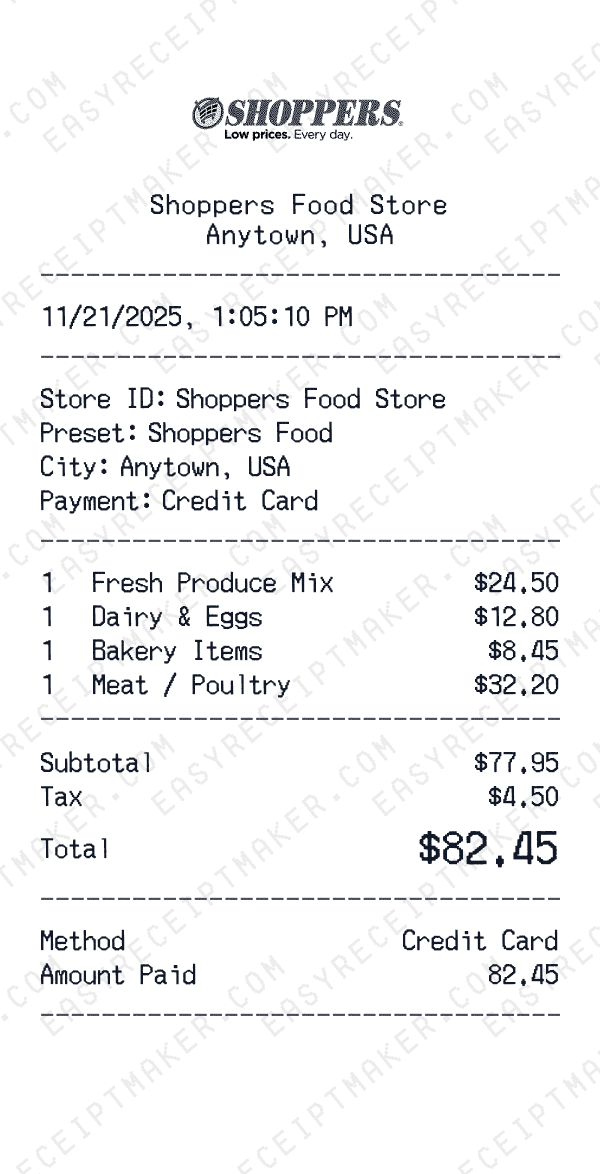 Shoppers Food receipt preview