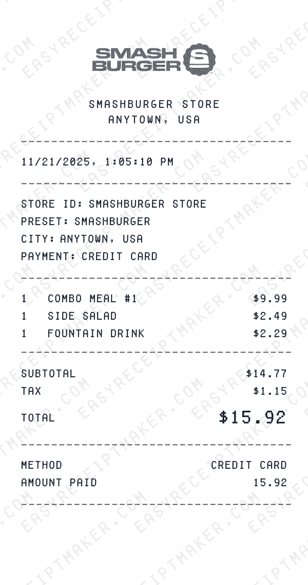 Smashburger receipt preview