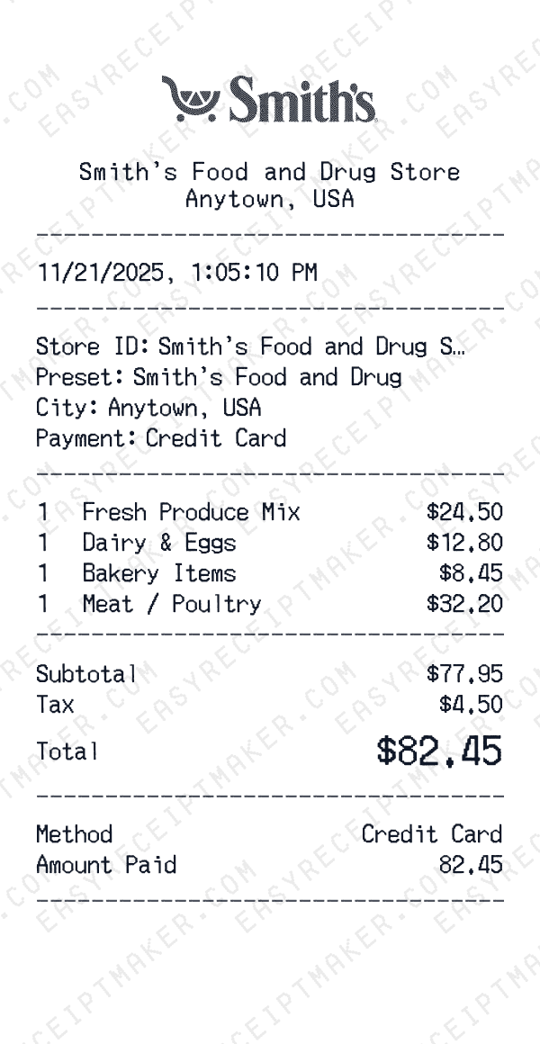 Smith's Food and Drug receipt preview