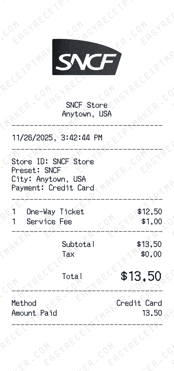 SNCF receipt preview