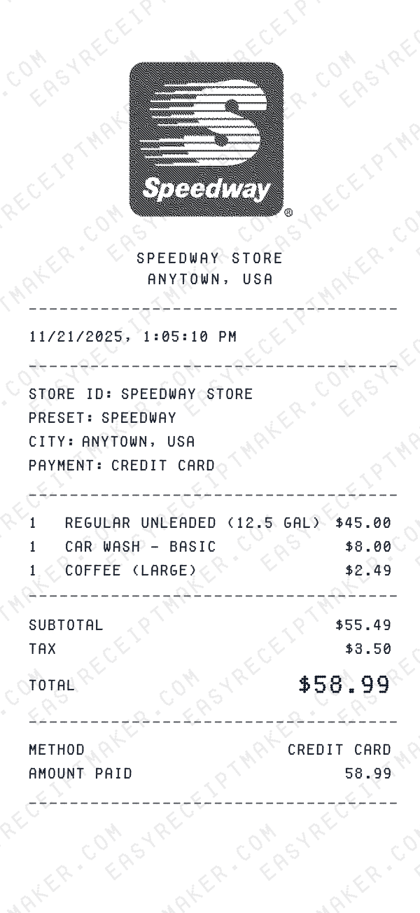 Speedway receipt preview