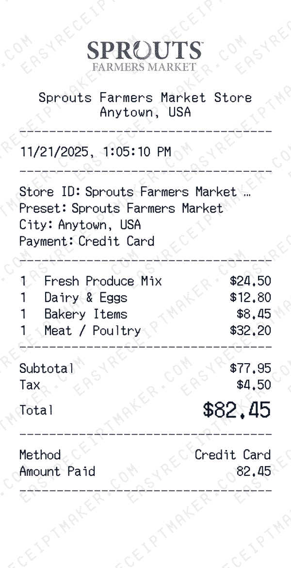 Sprouts Farmers Market receipt preview
