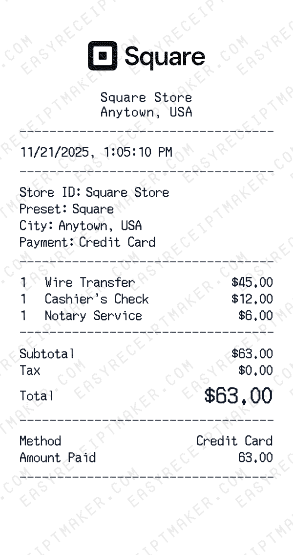 Square receipt preview
