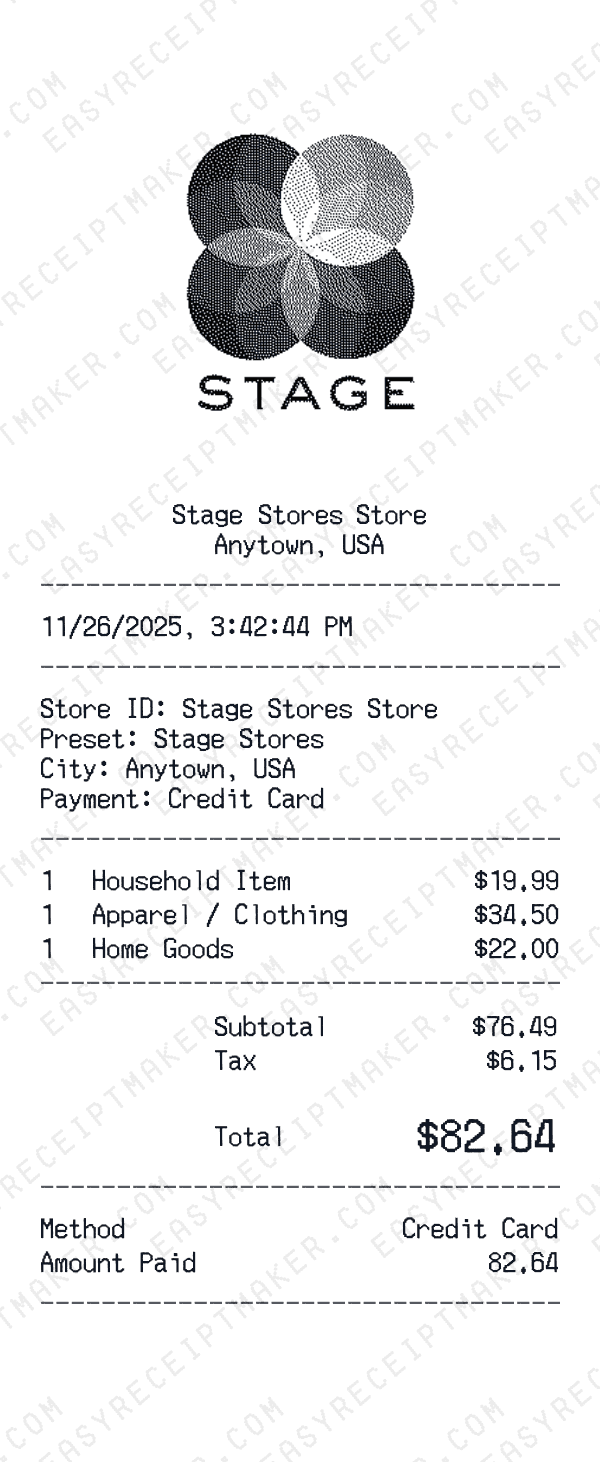 Stage Stores receipt preview