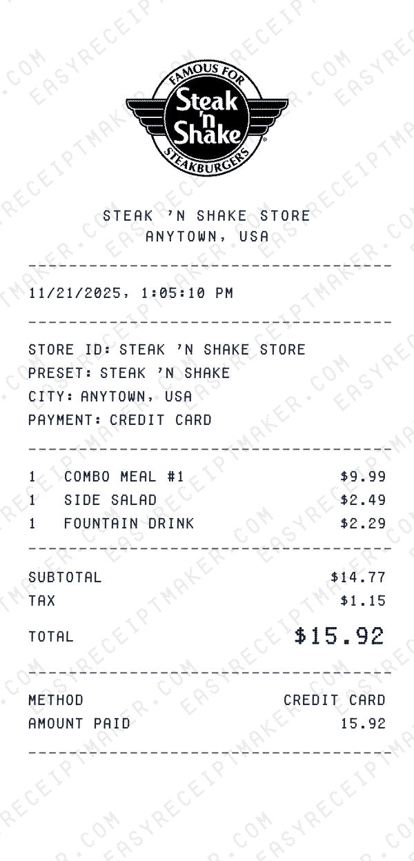 Steak 'n Shake receipt preview