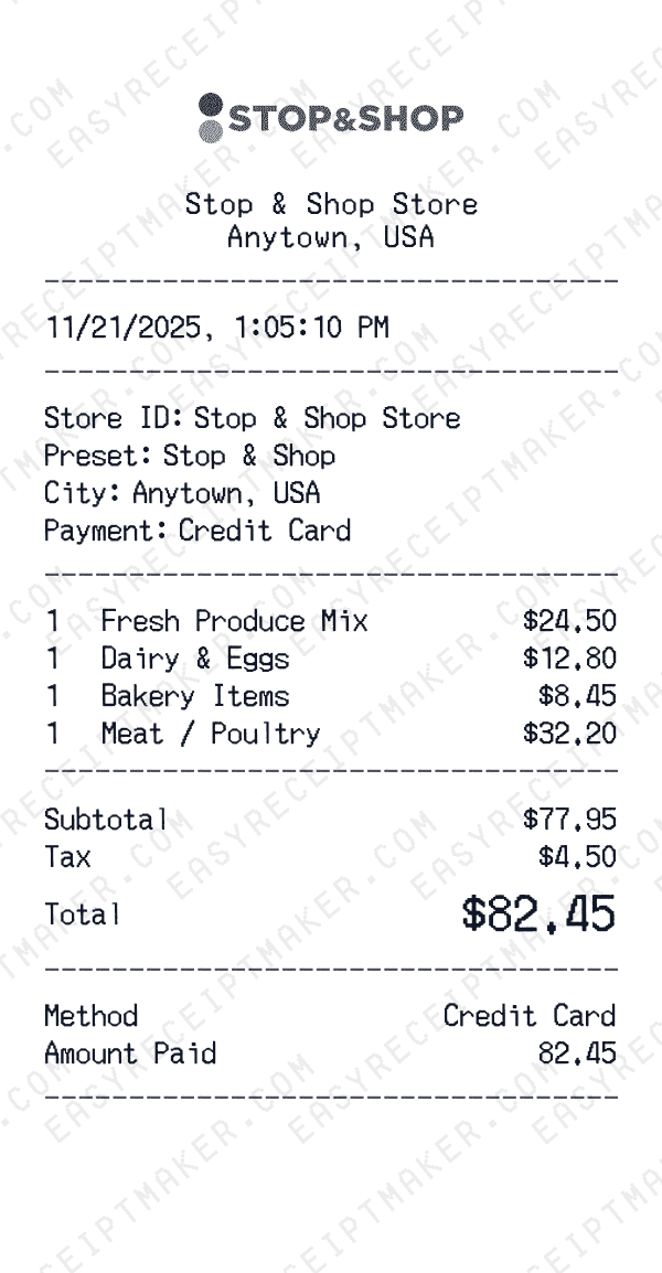 Stop & Shop receipt preview
