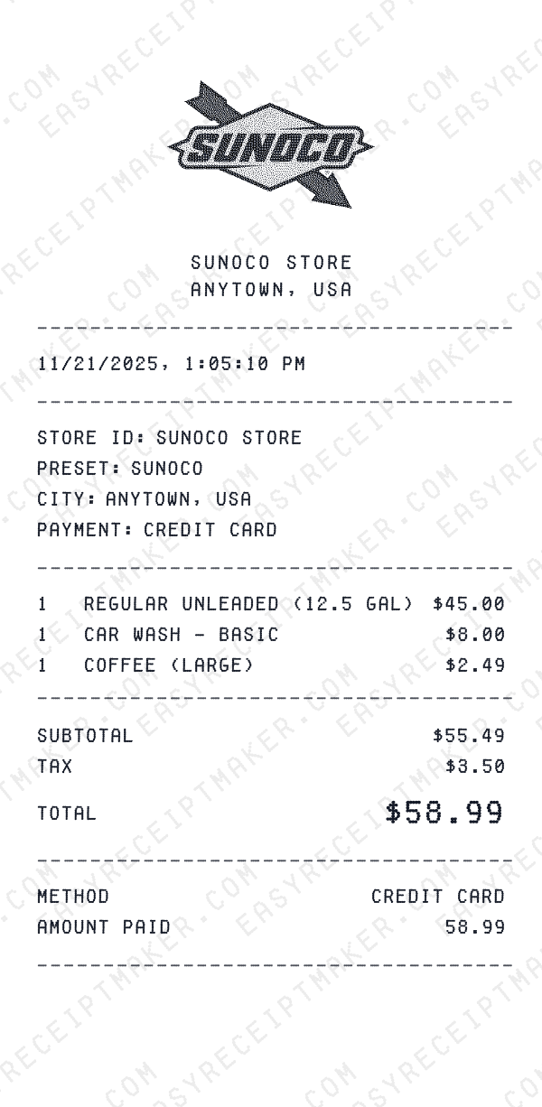 Sunoco receipt preview