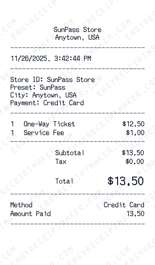 SunPass receipt preview