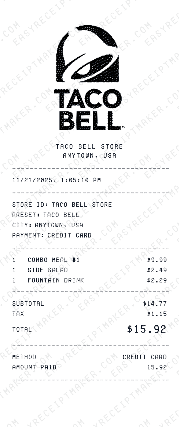 Taco Bell receipt preview