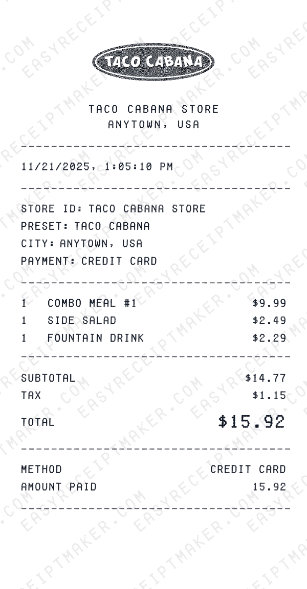 Taco Cabana receipt preview