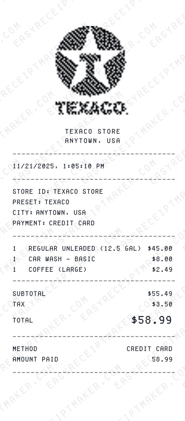Texaco receipt preview