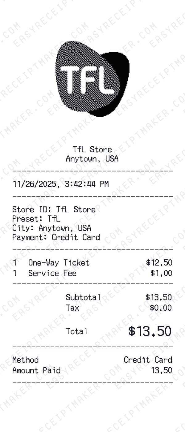 TfL receipt preview