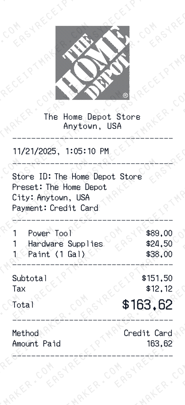 The Home Depot receipt preview
