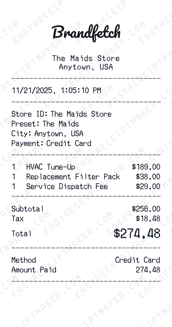 The Maids receipt preview