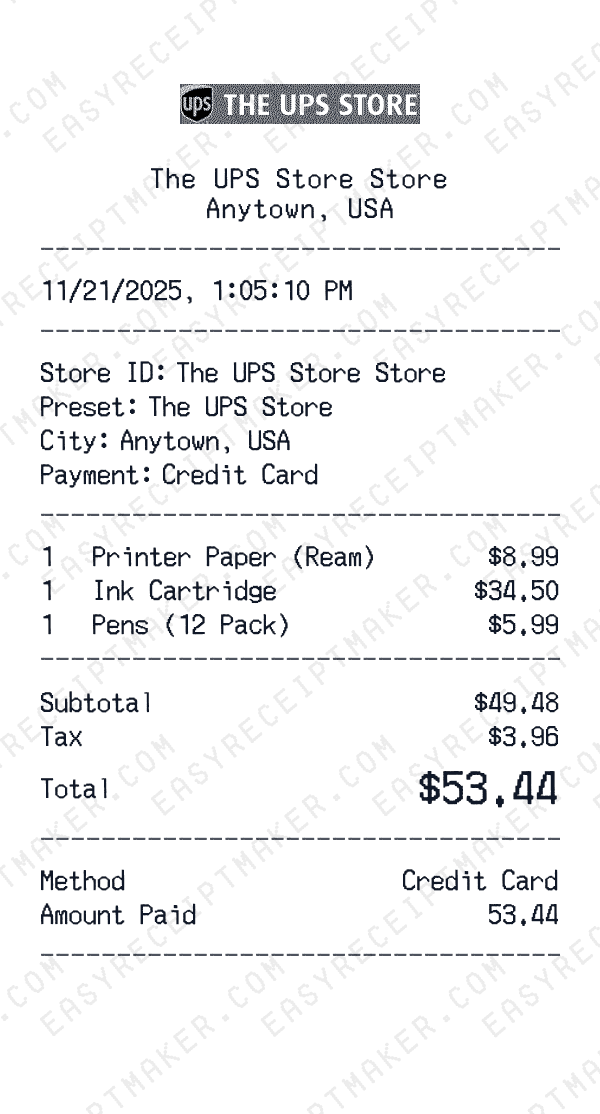 The UPS Store receipt preview