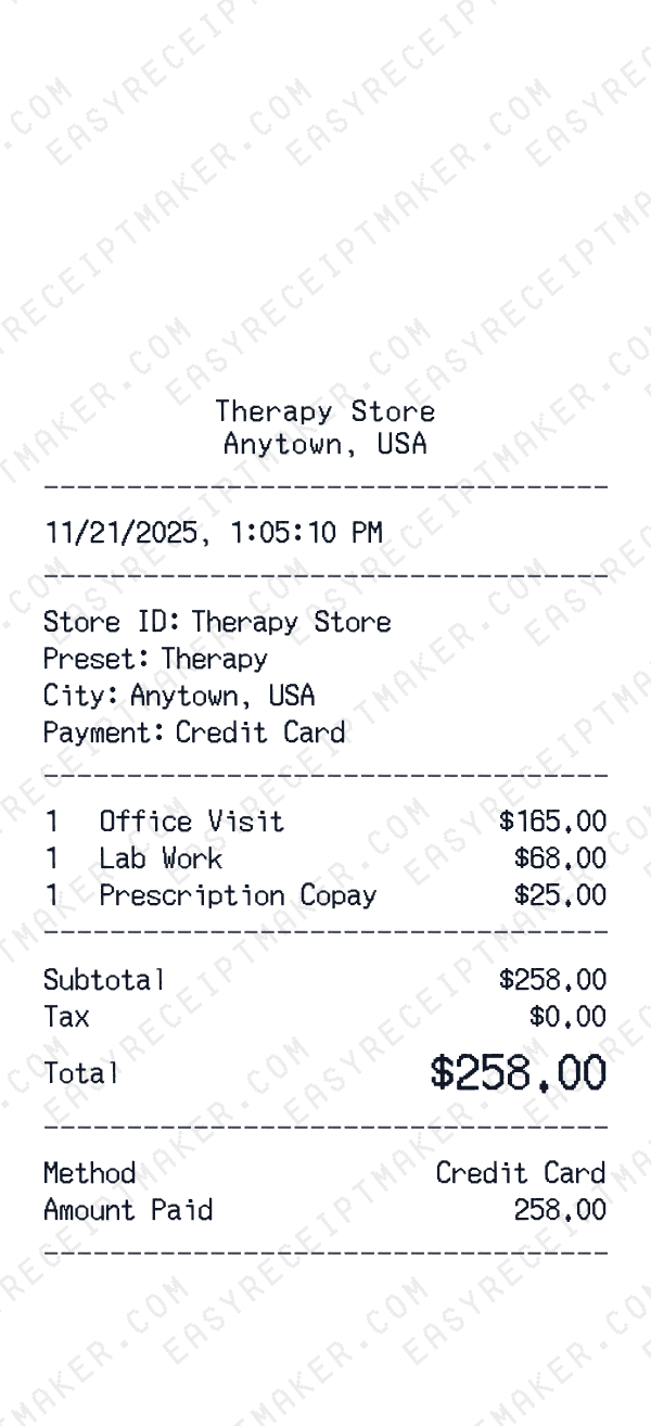 Therapy receipt preview