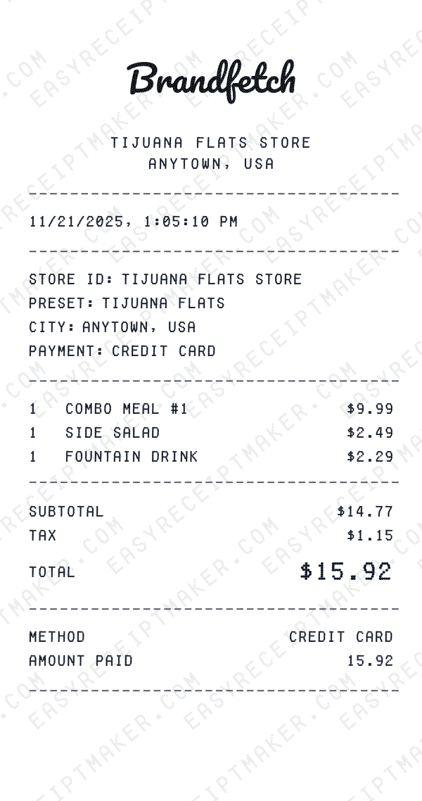 Tijuana Flats receipt preview