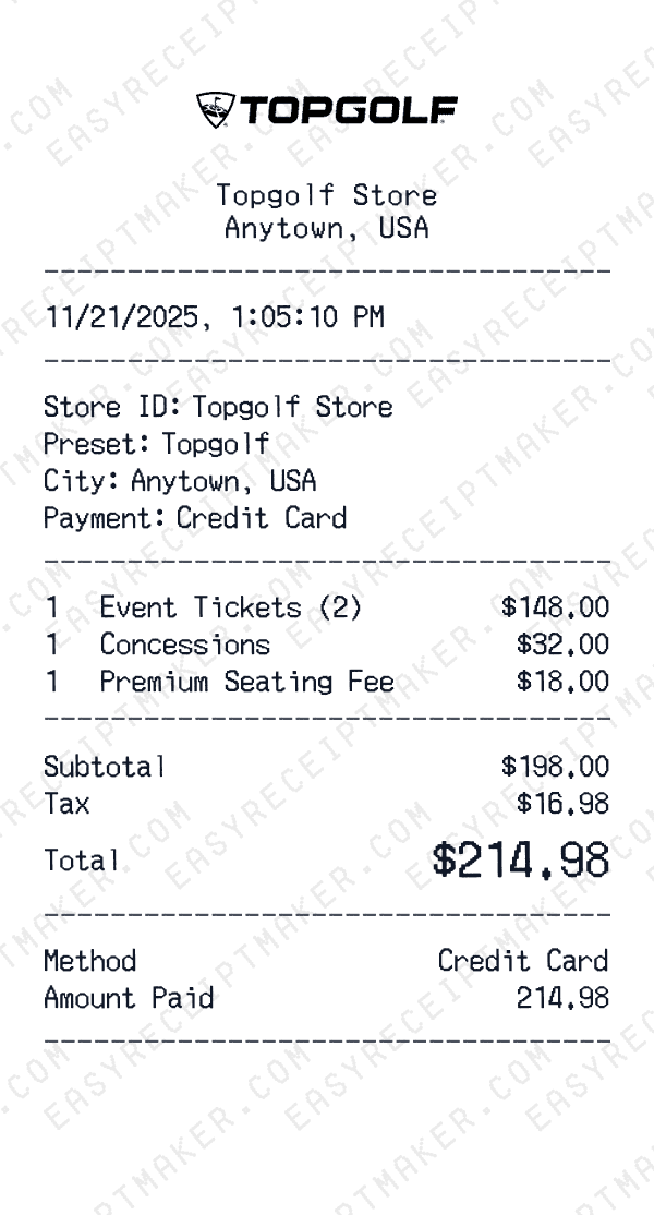 Topgolf receipt preview