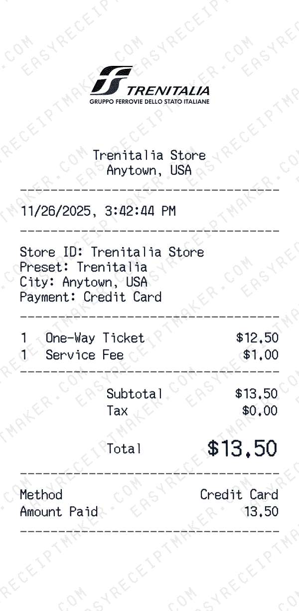 Trenitalia receipt preview
