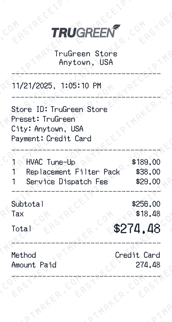 TruGreen receipt preview