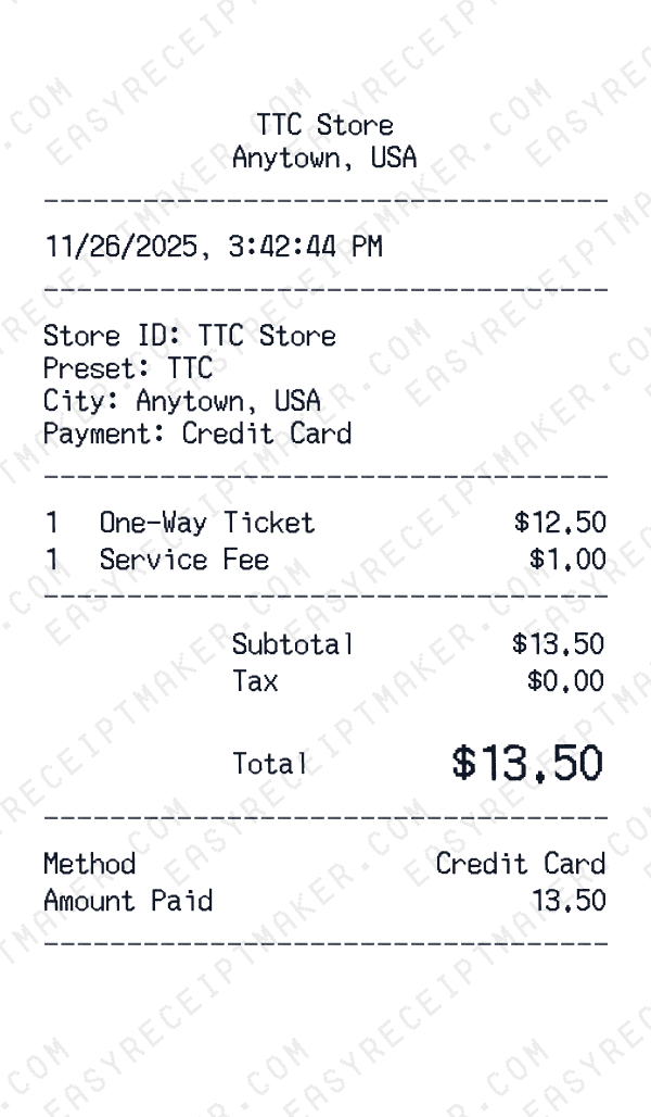TTC receipt preview