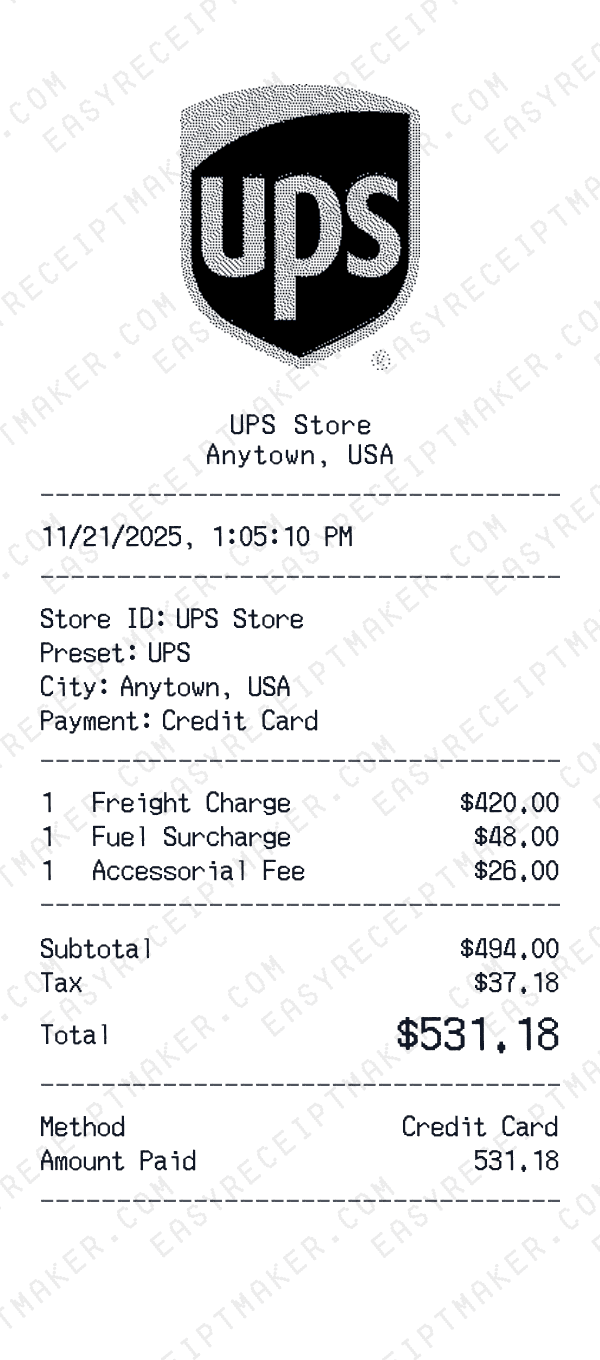 UPS receipt preview
