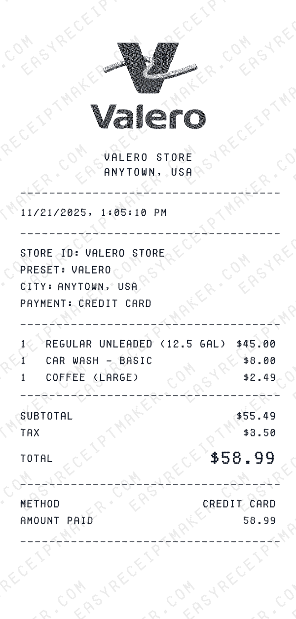 Valero receipt preview