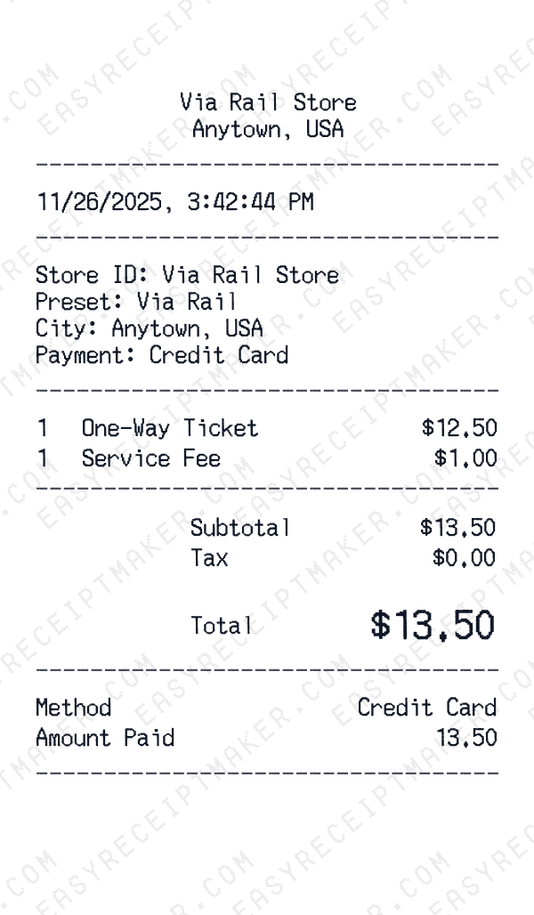 Via Rail receipt preview