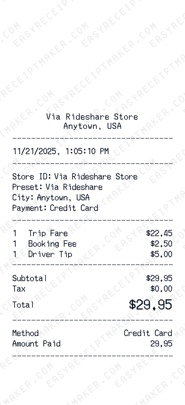 Via Rideshare receipt preview
