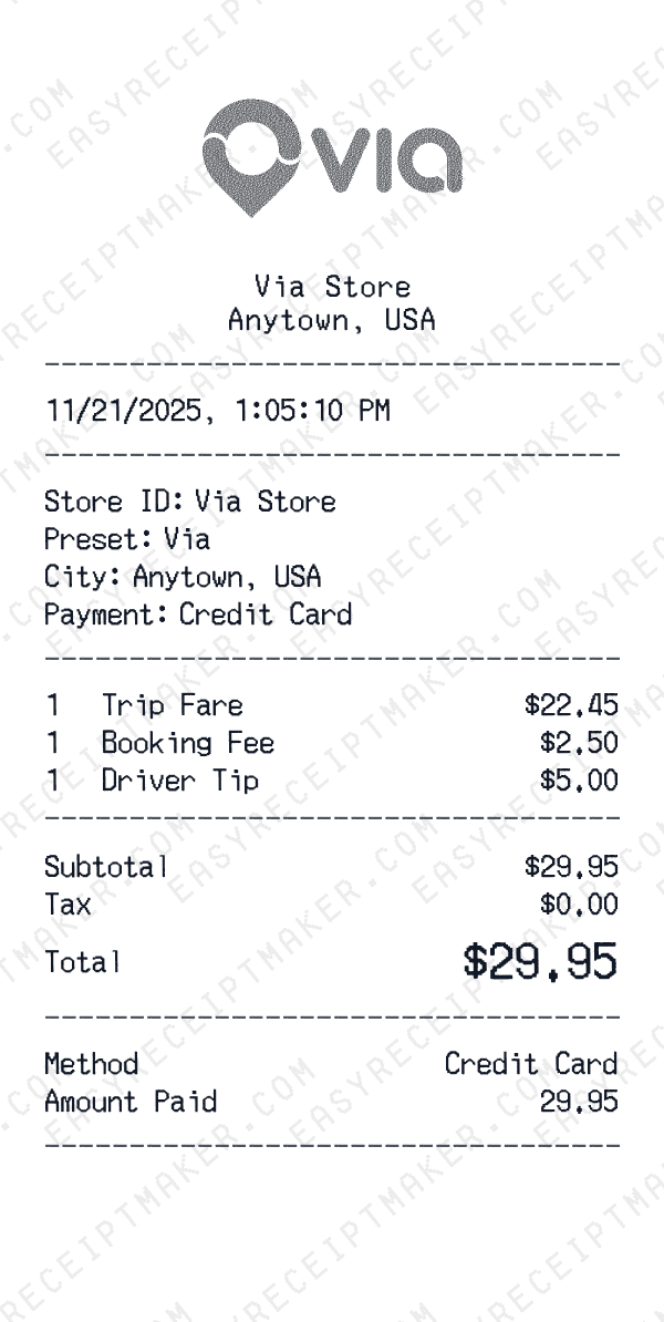 Via receipt preview