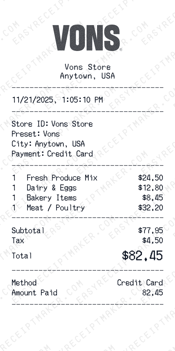Vons receipt preview
