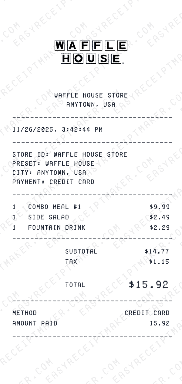 Waffle House receipt preview
