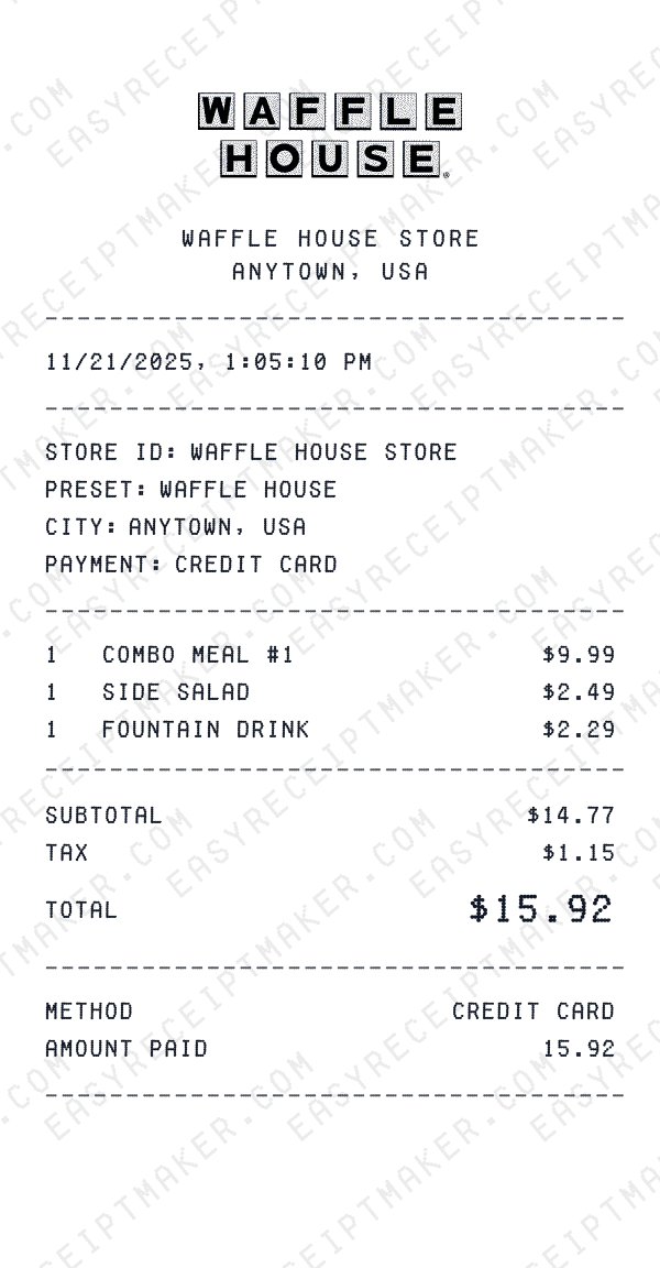 Waffle House receipt preview