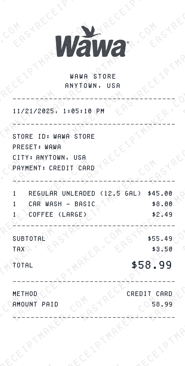 Wawa receipt preview