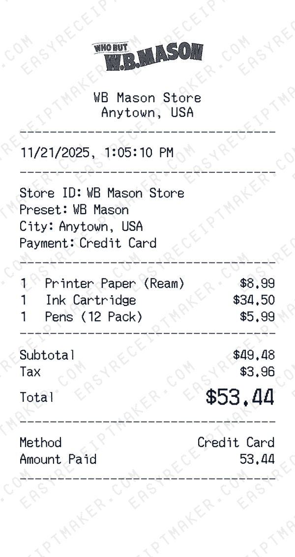 WB Mason receipt preview